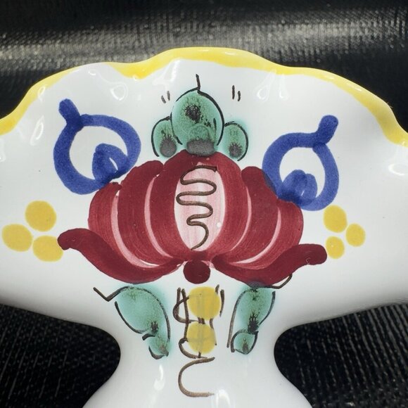 Vintage Italian Pottery Napkin Holder Hand Painted RedWare Floral Pattern Italy - Picture 4 of 11